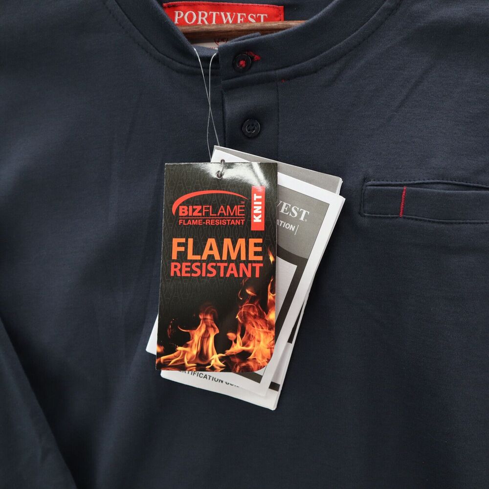 Portwest T-Shirt Men's Large FR32 Bizflame Flame Resistant Henley Long Sleeve - Picture 11 of 13